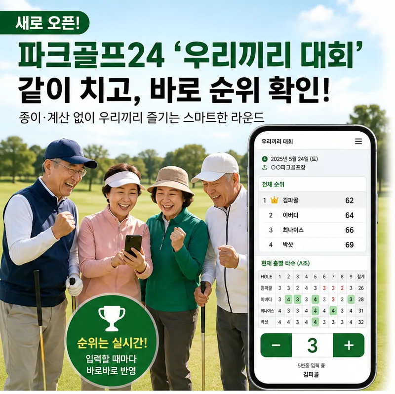우리끼리 한판 — 같이 치고 바로 순위 확인. 종이·계산 없이 즐기는 스마트한 라운드